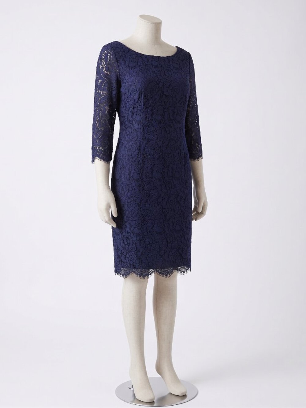 Vintage Shoshanna Navy Floral Lace Dress Size 4 – Scoop Neck Ruffle Cuff Sleeve